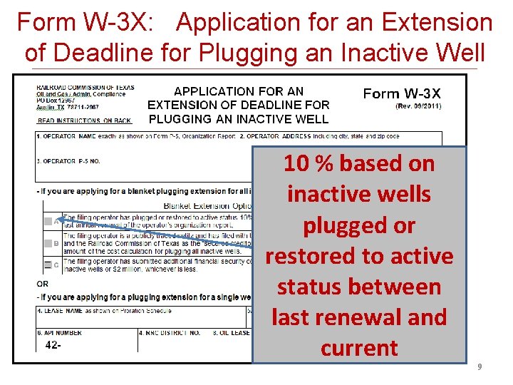 Form W-3 X: Application for an Extension of Deadline for Plugging an Inactive Well