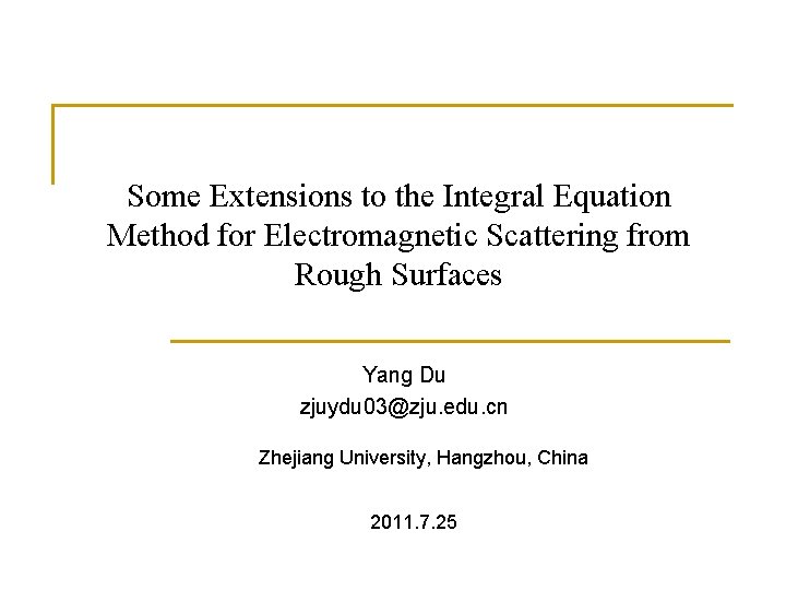 Some Extensions to the Integral Equation Method for
