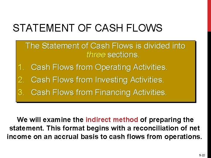 STATEMENT OF CASH FLOWS The Statement of Cash Flows is divided into three sections.