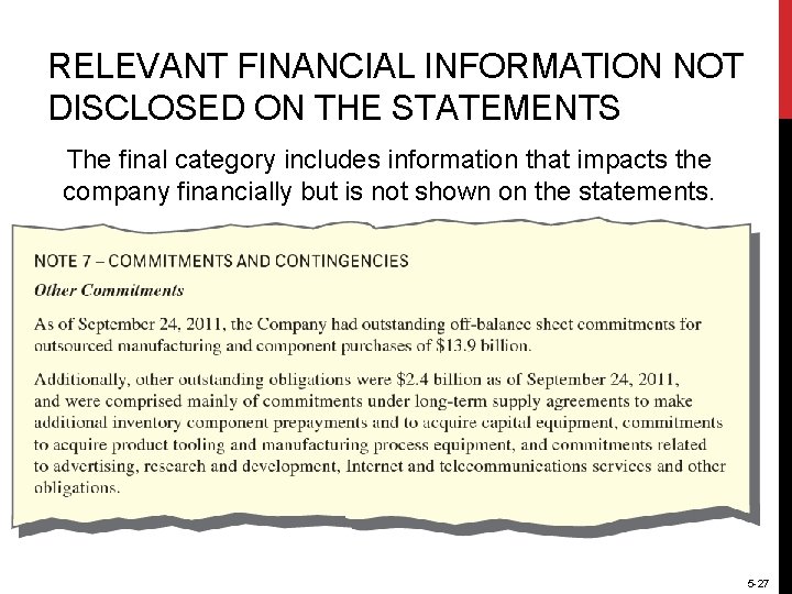 RELEVANT FINANCIAL INFORMATION NOT DISCLOSED ON THE STATEMENTS The final category includes information that