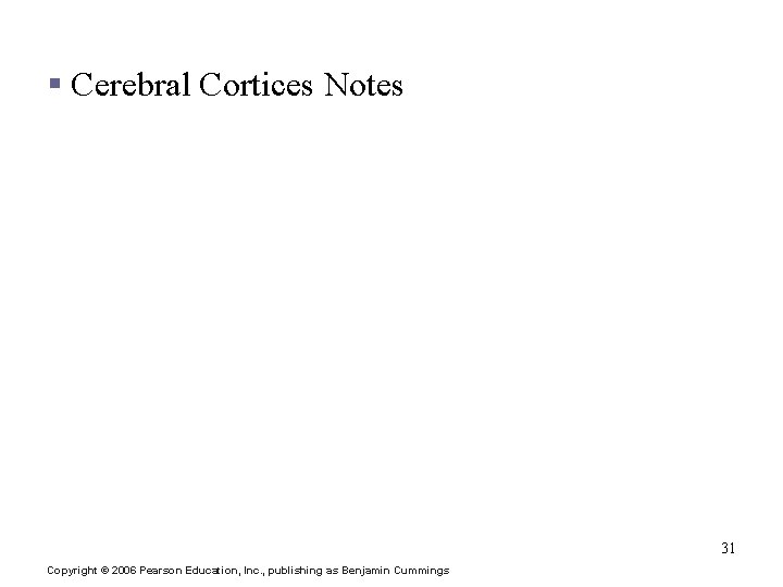 § Cerebral Cortices Notes 31 Copyright © 2006 Pearson Education, Inc. , publishing as
