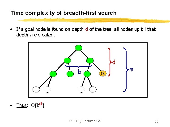 Time complexity of breadth-first search • If a goal node is found on depth