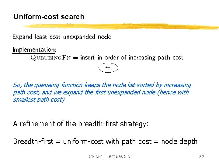 Uniform-cost search So, the queueing function keeps the node list sorted by increasing path