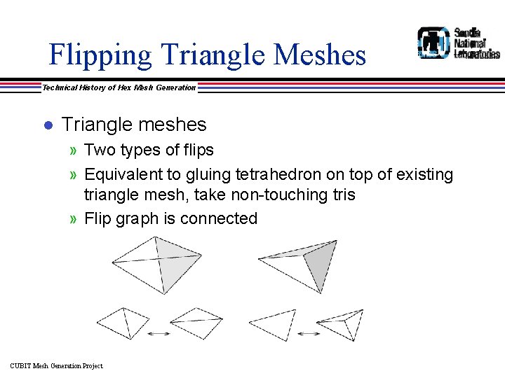 Flipping Triangle Meshes Technical History of Hex Mesh Generation l Triangle meshes » Two