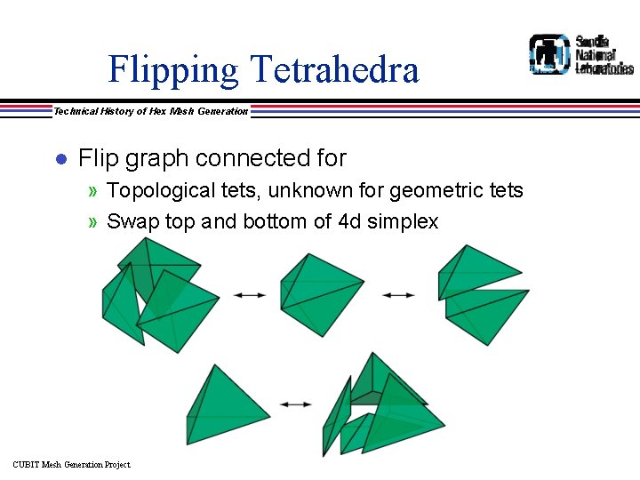 Flipping Tetrahedra Technical History of Hex Mesh Generation l Flip graph connected for »