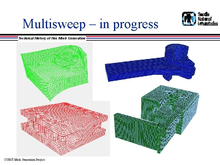 Multisweep – in progress Technical History of Hex Mesh Generation CUBIT Mesh Generation Project