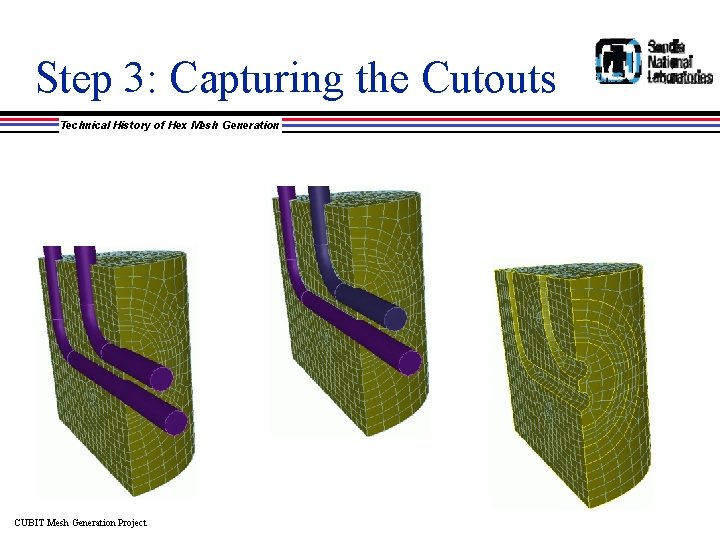 Step 3: Capturing the Cutouts Technical History of Hex Mesh Generation CUBIT Mesh Generation