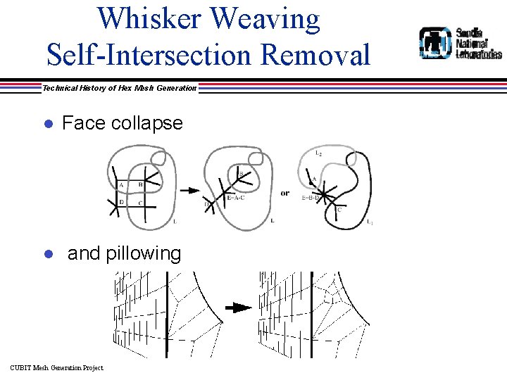 Whisker Weaving Self-Intersection Removal Technical History of Hex Mesh Generation l Face collapse l