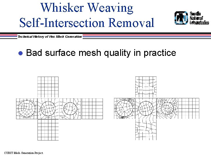 Whisker Weaving Self-Intersection Removal Technical History of Hex Mesh Generation l Bad surface mesh