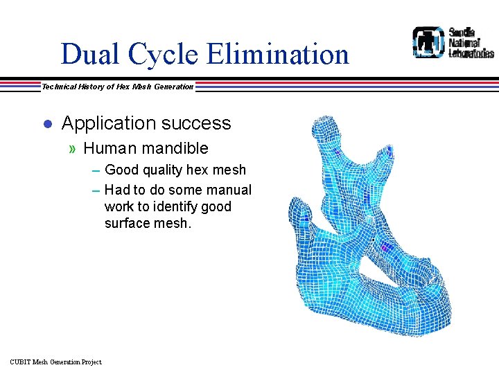 Dual Cycle Elimination Technical History of Hex Mesh Generation l Application success » Human