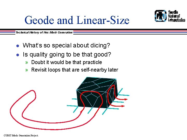 Geode and Linear-Size Technical History of Hex Mesh Generation l l What’s so special