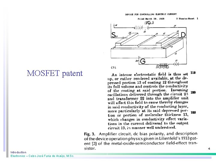 MOSFET patent 4 Introduction Electronics – Celso José Faria de Araújo, M. Sc. 