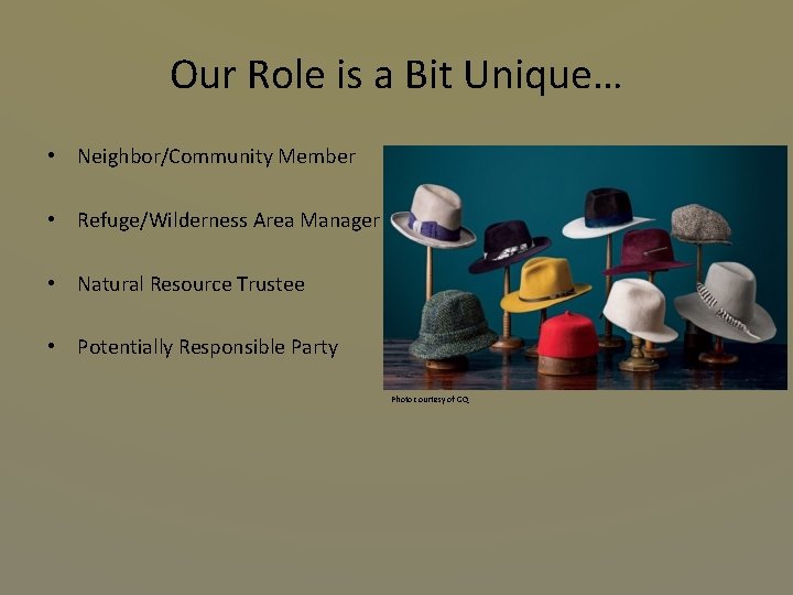 Our Role is a Bit Unique… • Neighbor/Community Member • Refuge/Wilderness Area Manager •