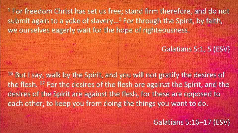 1 For freedom Christ has set us free; stand firm therefore, and do not