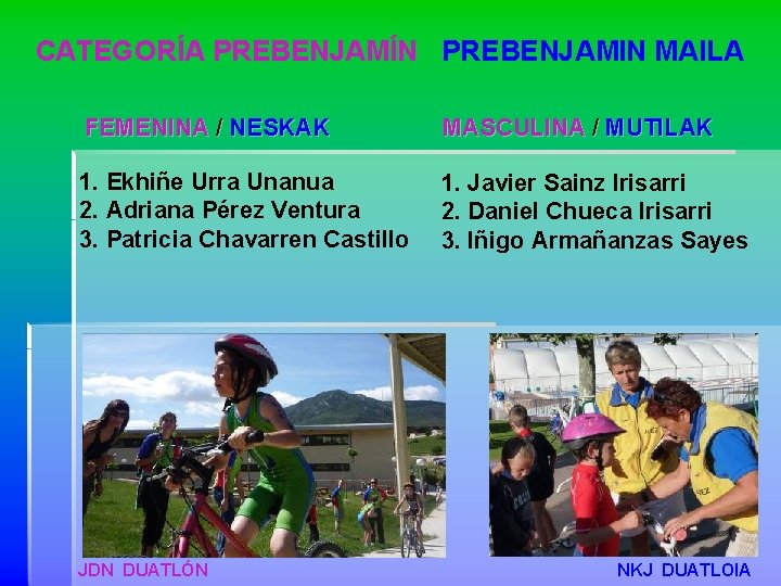 CATEGORÍA PREBENJAMÍN PREBENJAMIN MAILA FEMENINA / NESKAK MASCULINA / MUTILAK 1. Ekhiñe Urra Unanua