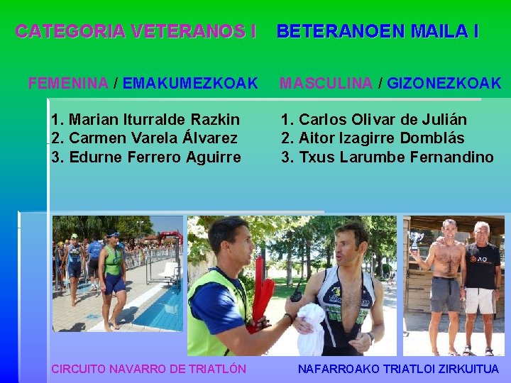 CATEGORIA VETERANOS I BETERANOEN MAILA I FEMENINA / EMAKUMEZKOAK MASCULINA / GIZONEZKOAK 1. Marian