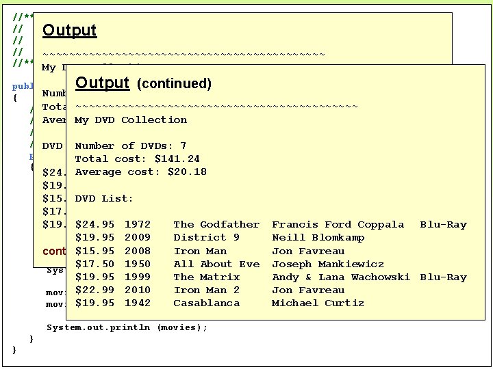 //********************************** // Movies. java Author: Lewis/Loftus // // Demonstrates the use of an array //********************************** // Movies. java Author: Lewis/Loftus // // Demonstrates the use of an array