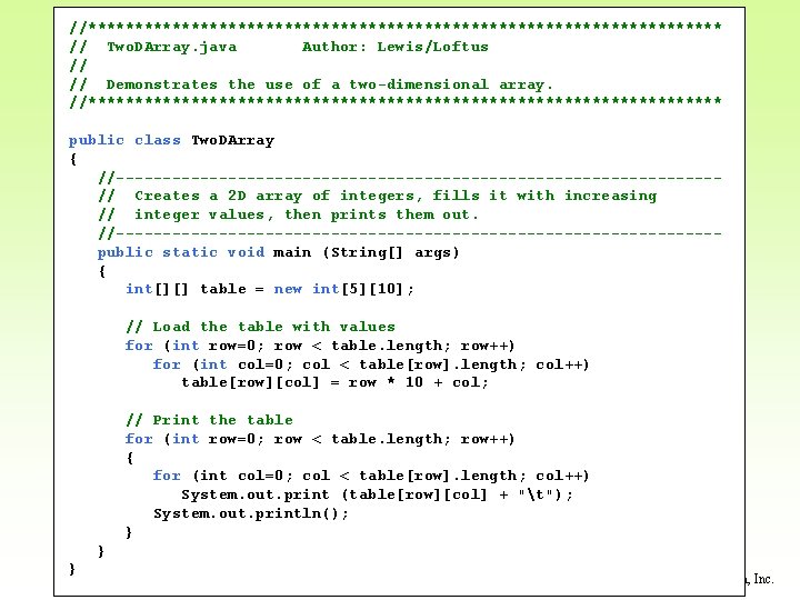 //********************************** // Two. DArray. java Author: Lewis/Loftus // // Demonstrates the use of a //********************************** // Two. DArray. java Author: Lewis/Loftus // // Demonstrates the use of a
