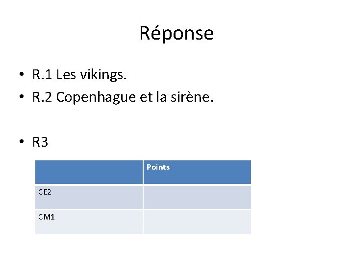 Réponse • R. 1 Les vikings. • R. 2 Copenhague et la sirène. •