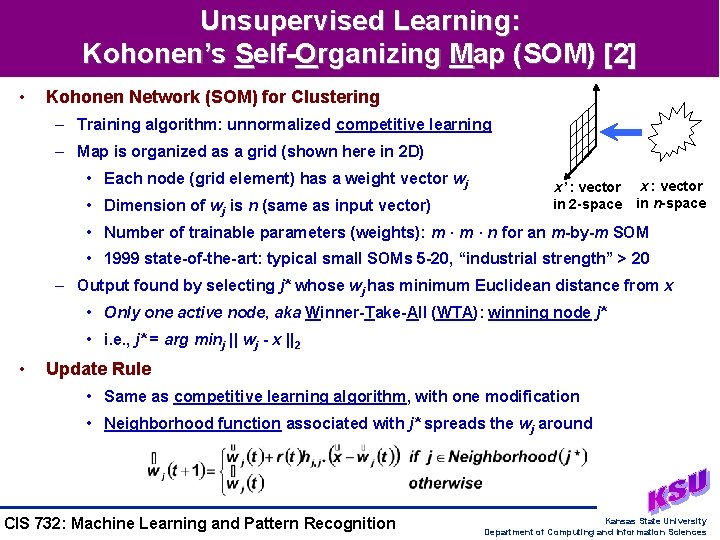 Unsupervised Learning: Kohonen’s Self-Organizing Map (SOM) [2] • Kohonen Network (SOM) for Clustering –