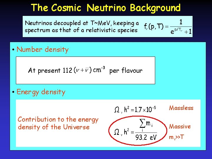 The Cosmic Neutrino Background Neutrinos decoupled at T~Me. V, keeping a spectrum as that