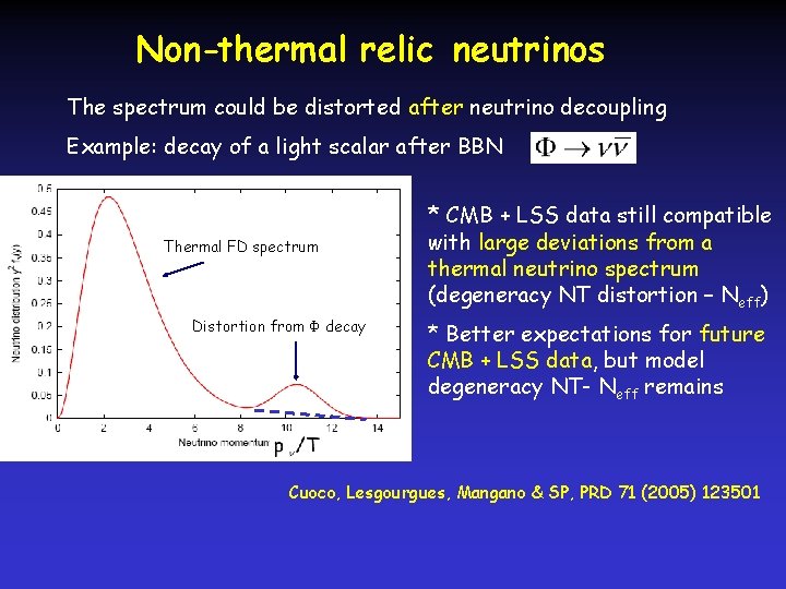 Non-thermal relic neutrinos The spectrum could be distorted after neutrino decoupling Example: decay of