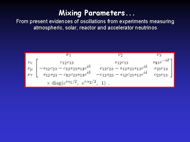 Mixing Parameters. . . From present evidences of oscillations from experiments measuring atmospheric, solar,