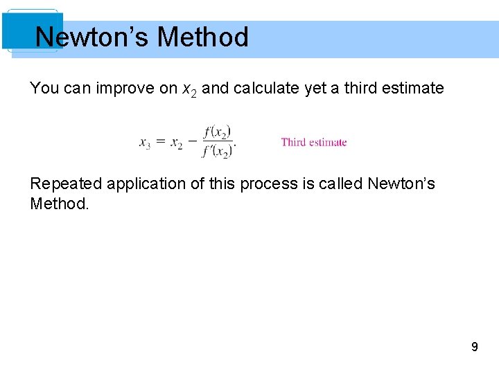 Newton’s Method You can improve on x 2 and calculate yet a third estimate