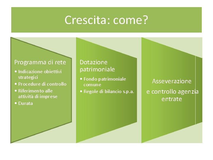 Crescita: come? Programma di rete • Indicazione obiettivi strategici • Procedure di controllo • Crescita: come? Programma di rete • Indicazione obiettivi strategici • Procedure di controllo •