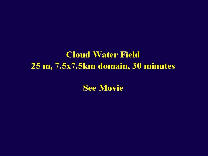 Cloud Water Field 25 m, 7. 5 x 7. 5 km domain, 30 minutes