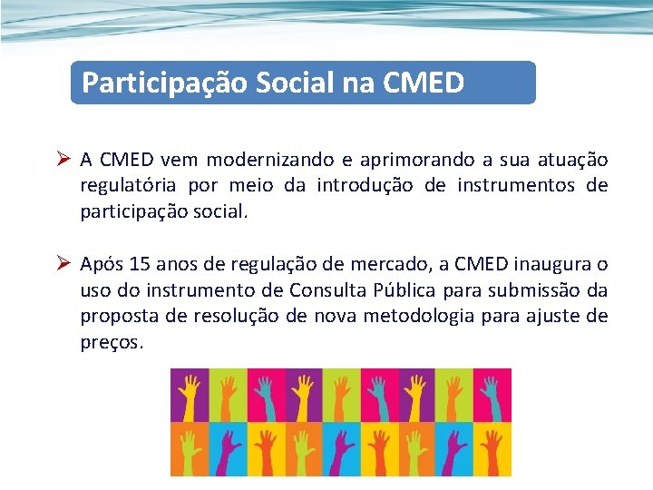 Participação Social na CMED Ø A CMED vem modernizando e aprimorando a sua atuação