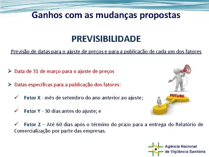 Ganhos com as mudanças propostas PREVISIBILIDADE Previsão de datas para o ajuste de preços