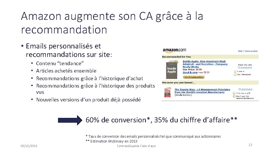 Amazon augmente son CA grâce à la recommandation • Emails personnalisés et recommandations sur