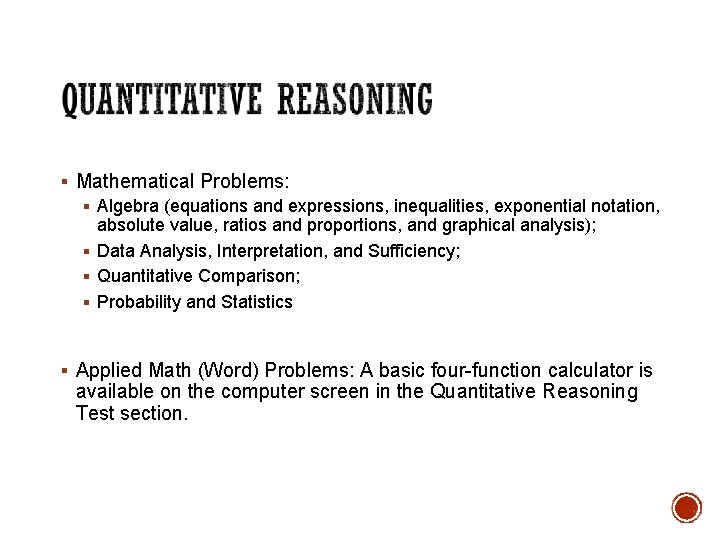 § Mathematical Problems: § Algebra (equations and expressions, inequalities, exponential notation, absolute value, ratios