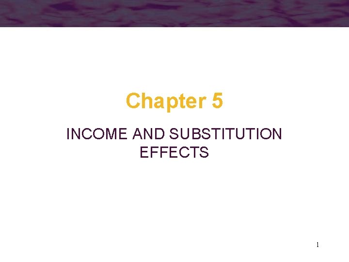 Chapter 5 INCOME AND SUBSTITUTION EFFECTS 1 