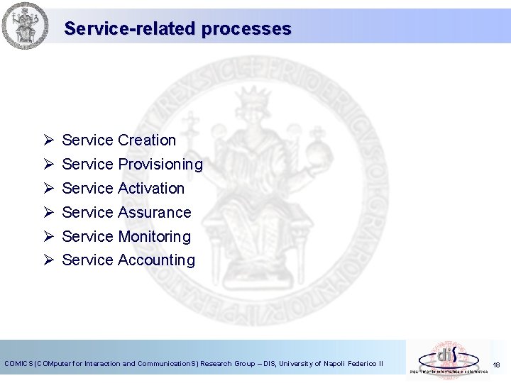 Service-related processes Ø Service Creation Ø Service Provisioning Ø Service Activation Ø Service Assurance