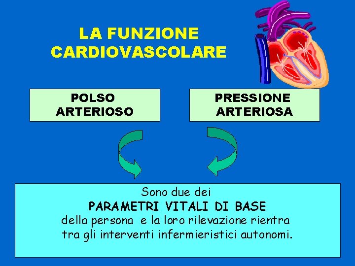 LA FUNZIONE CARDIOVASCOLARE POLSO ARTERIOSO PRESSIONE ARTERIOSA Sono due dei PARAMETRI VITALI DI BASE