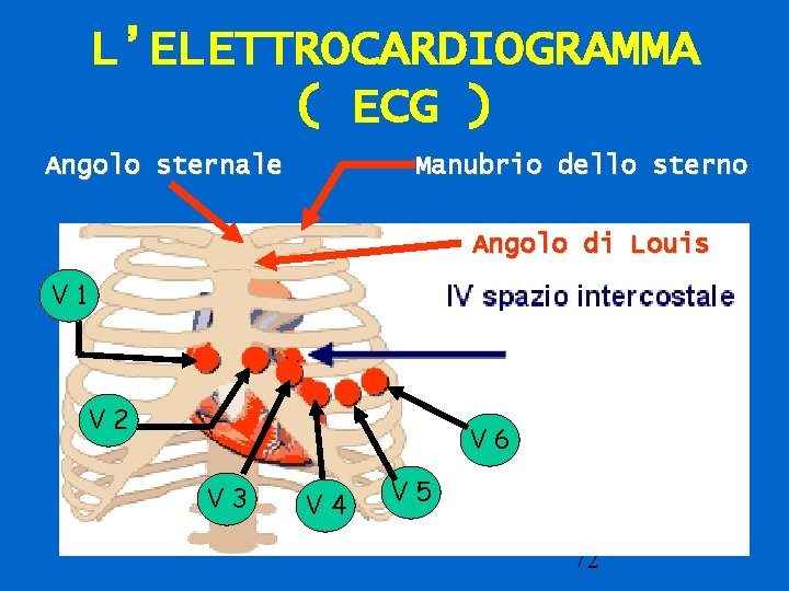 L’ELETTROCARDIOGRAMMA ( ECG ) Manubrio dello sterno Angolo sternale Angolo di Louis V 1