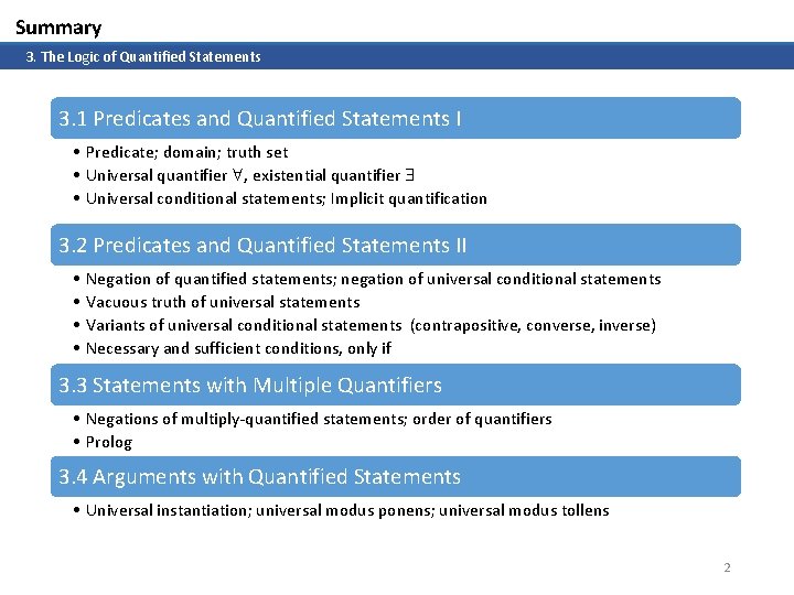 Summary 3. The Logic of Quantified Statements 3. 1 Predicates and Quantified Statements I