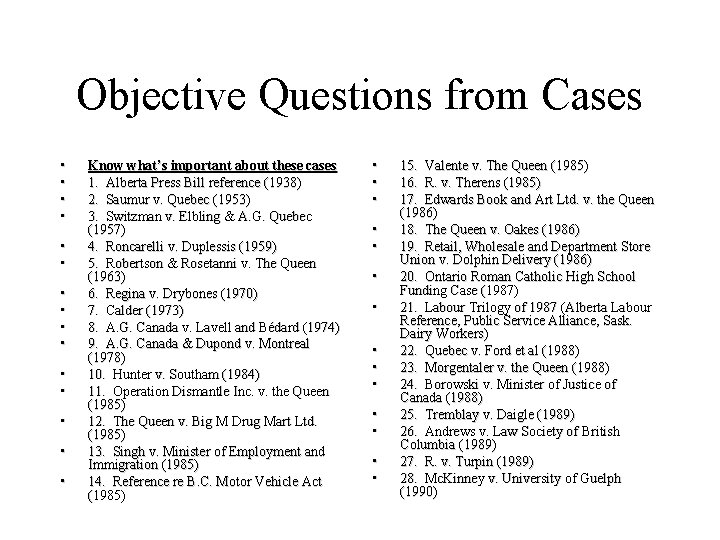 Objective Questions from Cases • • • • Know what’s important about these cases Objective Questions from Cases • • • • Know what’s important about these cases