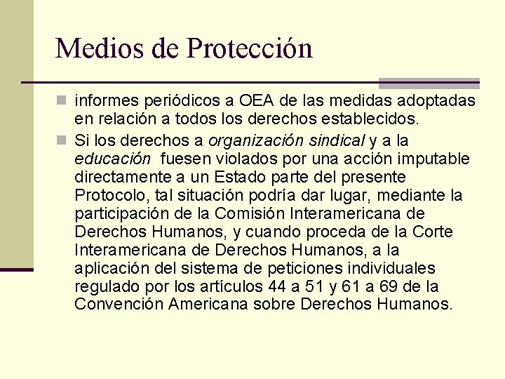 Medios de Protección n informes periódicos a OEA de las medidas adoptadas en relación