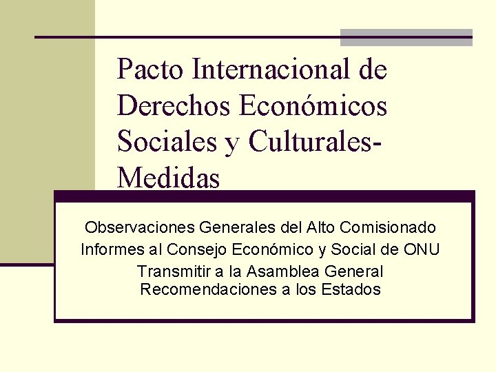 Pacto Internacional de Derechos Económicos Sociales y Culturales. Medidas Observaciones Generales del Alto Comisionado