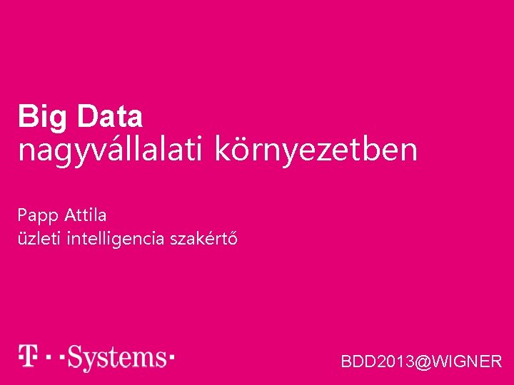 Big Data nagyvállalati környezetben Papp Attila üzleti intelligencia szakértő § BDD 2013@WIGNER 