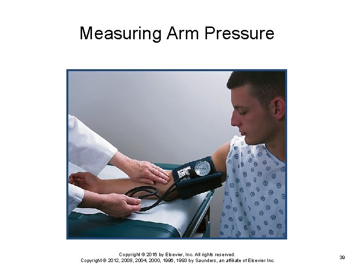 Measuring Arm Pressure Copyright © 2016 by Elsevier, Inc. All rights reserved. Copyright ©