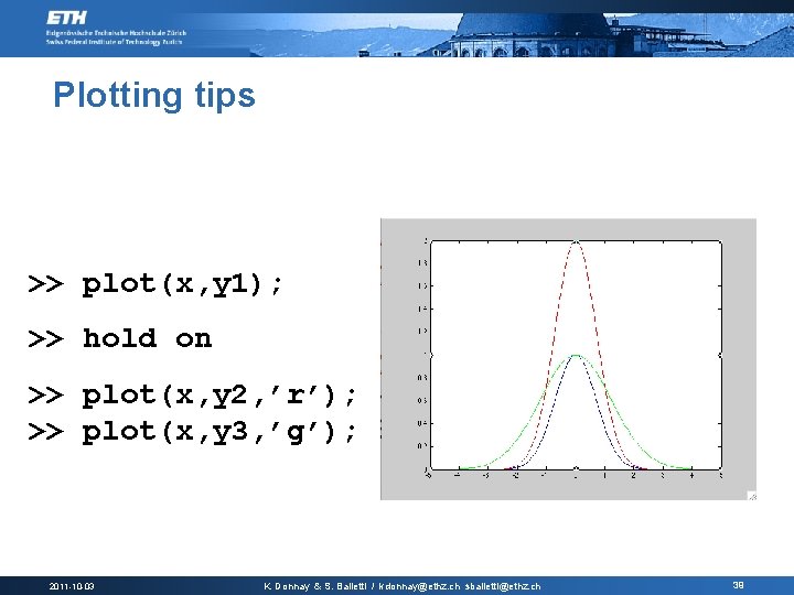 Plotting tips >> plot(x, y 1); >> hold on >> plot(x, y 2, ’r’);