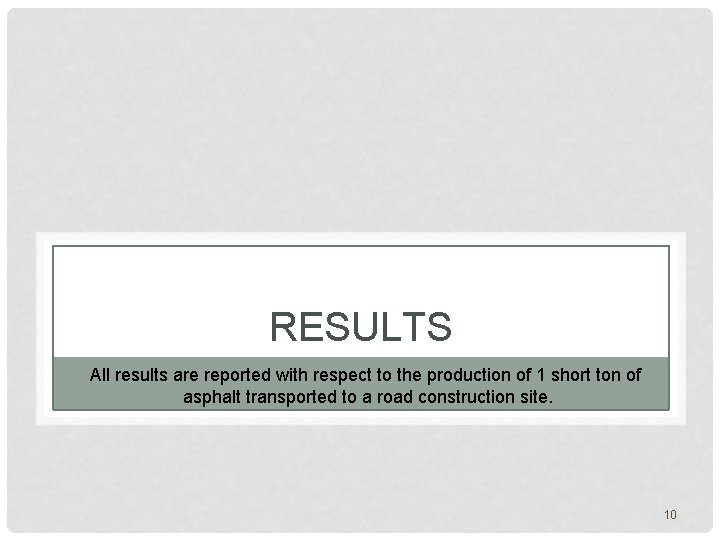 RESULTS All results are reported with respect to the production of 1 short ton