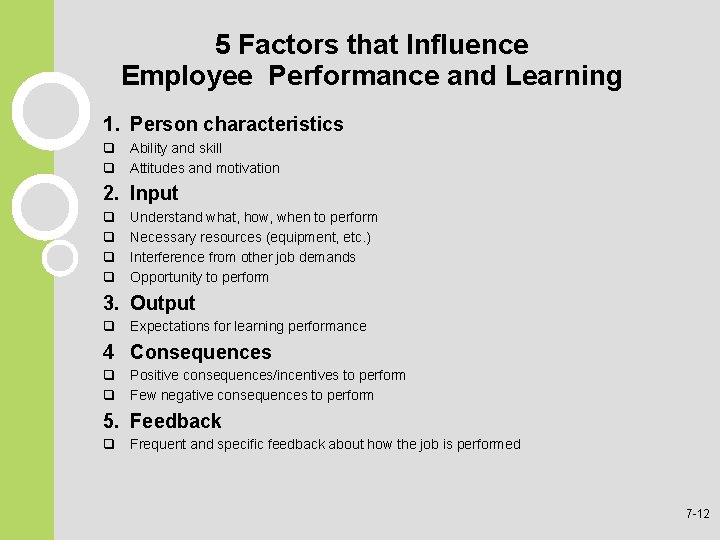 5 Factors that Influence Employee Performance and Learning 1. Person characteristics q Ability and 5 Factors that Influence Employee Performance and Learning 1. Person characteristics q Ability and