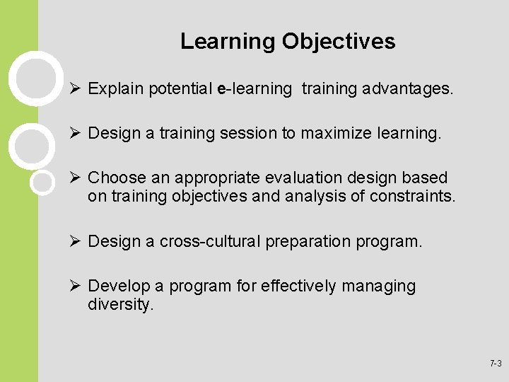 Learning Objectives Ø Explain potential e-learning training advantages. Ø Design a training session to Learning Objectives Ø Explain potential e-learning training advantages. Ø Design a training session to