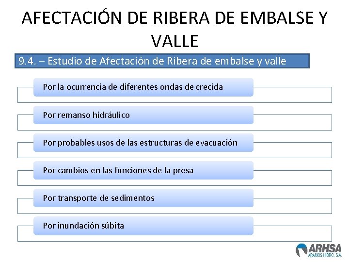 AFECTACIÓN DE RIBERA DE EMBALSE Y VALLE 9. 4. – Estudio de Afectación de