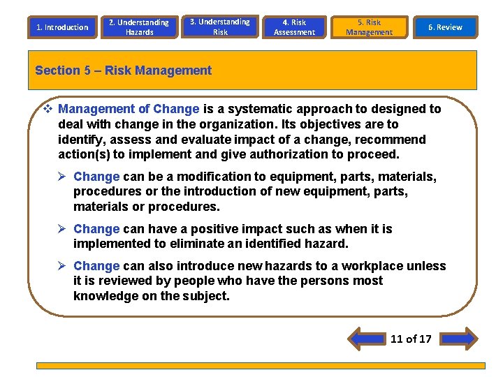 1. Introduction 2. Understanding Hazards 3. Understanding Risk 4. Risk Assessment 5. Risk Management 1. Introduction 2. Understanding Hazards 3. Understanding Risk 4. Risk Assessment 5. Risk Management
